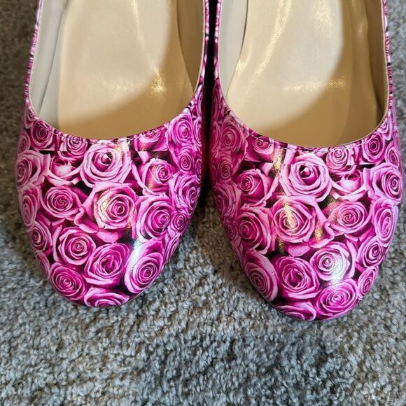 Reindee Lusion Pink Roses Transparent Block Mid Heel Round Toe Size 9.5 NEW - Picture 11 of 15